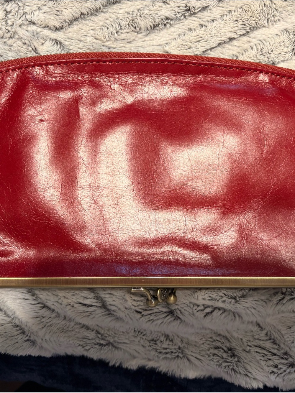 HOBO Red Leather Kiss-Lock Cosmetic Case